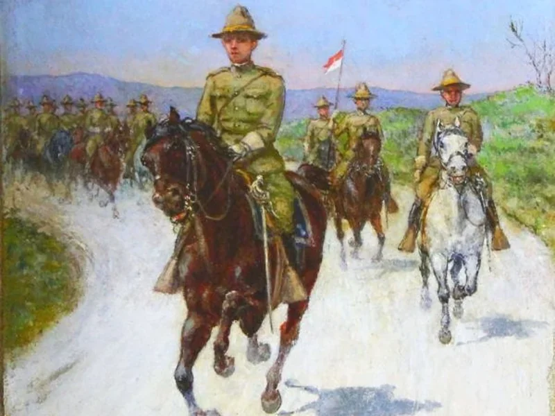 1845-Sebastiano Panunzi - Un'unità di cavalleria guidata da un ufficiale al galoppo su cavallo